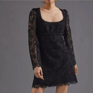 Anthropologie Maeve Embroidered Lace Mini Dress, black, size 6, NWT
